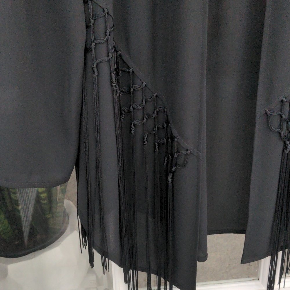 Chico's black semi sheer fringes kimono Size S - Picture 3 of 8